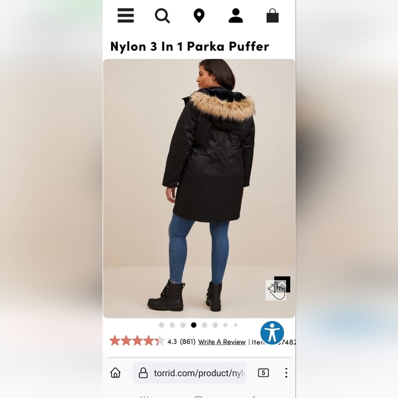 Torrid 3 in 1 Nylon Black Parka in Size 1 - Picture 7 of 9